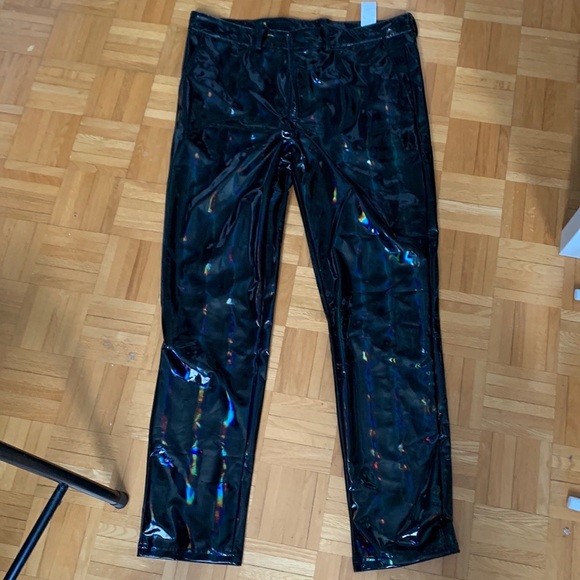 Men’s holographic zipper fly PU leather pants - Picture 7 of 10